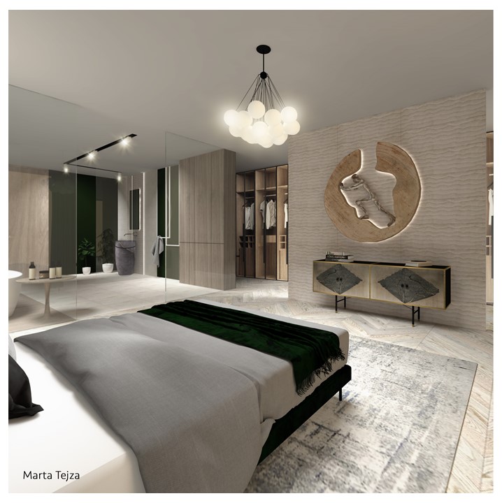 Apartament wielofunkcyjny - projekt Marty Tejzy z użyciem produktów oferowanych przez Galerie Venis.