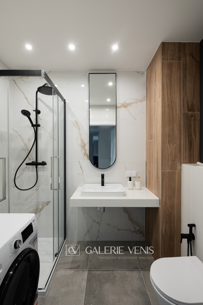 Łazienka płytki ceramiczne płytki gresowe prysznic pralka GV Design Galerie Venis